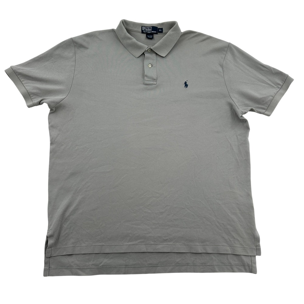 Polo Ralph Lauren Mens XL Gray Short Sleeve Cotton Jersey Polo Shirt Navy Pony